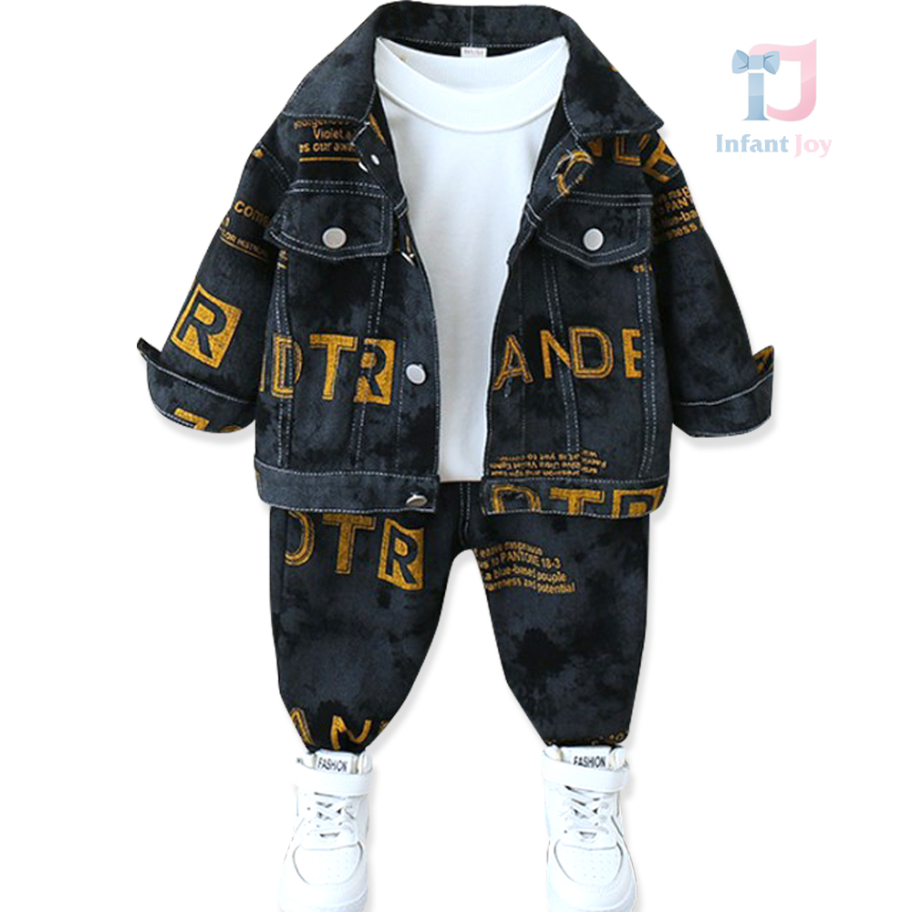 Set de 2 piese din denim cu jachetă cu guler clasic și pantaloni Navy Letters