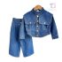 Set de 2 piese din denim, cu jachetă extravagantă și pantaloni cu talie înaltă Denim Lady