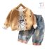 Set de 3 piese cu vestă tricotată, bluză cu imprimeuri și pantaloni din denim Casual Buddy