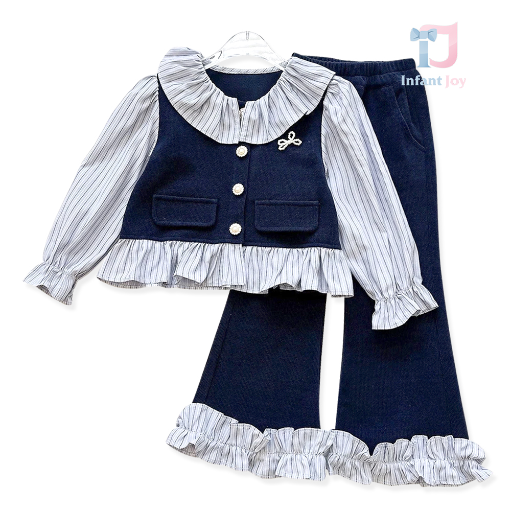 Set de 2 piese elegant, cu cămașă cu mânecă bufantă, vestă încorporată și pantaloni tip Charleston Classic Ruffles
