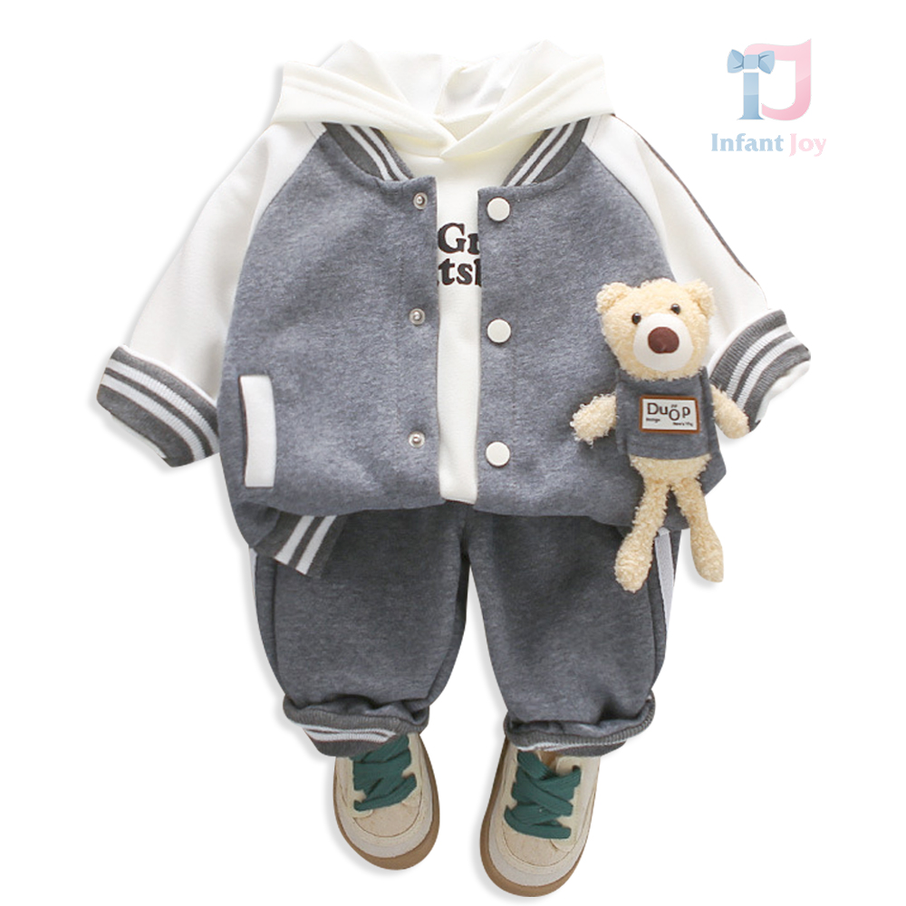 Set de 4 piese geacă/bomber, bluză cu glugă, pantaloni și jucărie ursuleț Teddy Varsity
