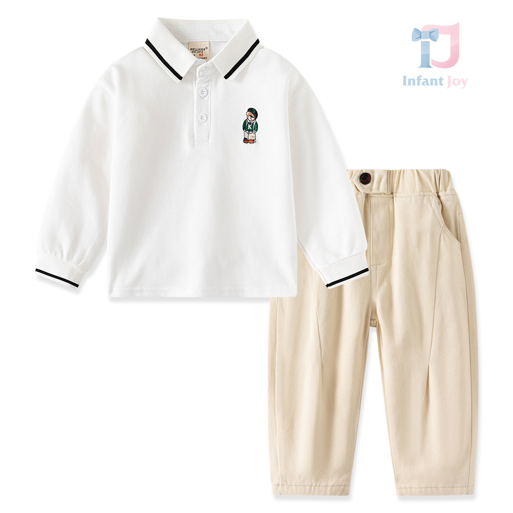 Set de 2 piese cu bluză cu guler clasic și pantaloni GBear Whitе