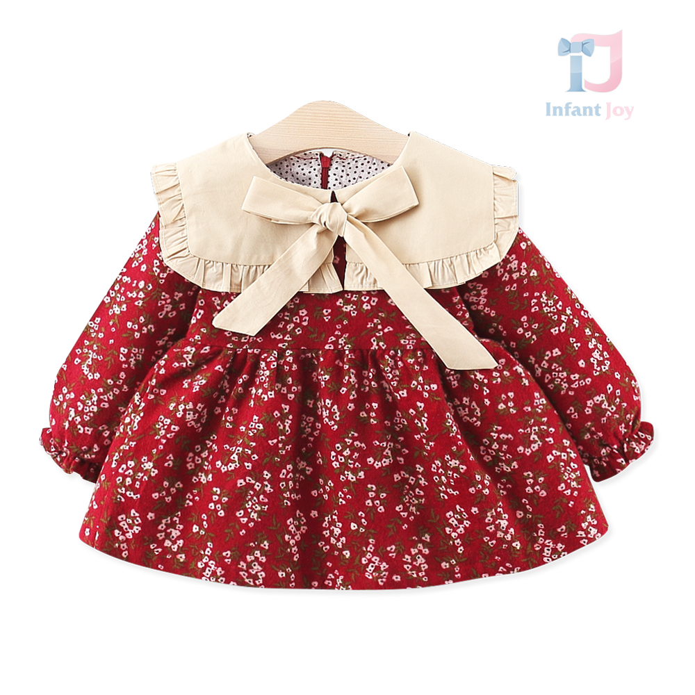 Rochie cu guler extravagant, fundă 3D și imprimeu floral Wildflower Red