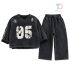 Set de 2 piese modern din bluză/sweatshirt cu imprimeu și pantaloni evazați Blackout