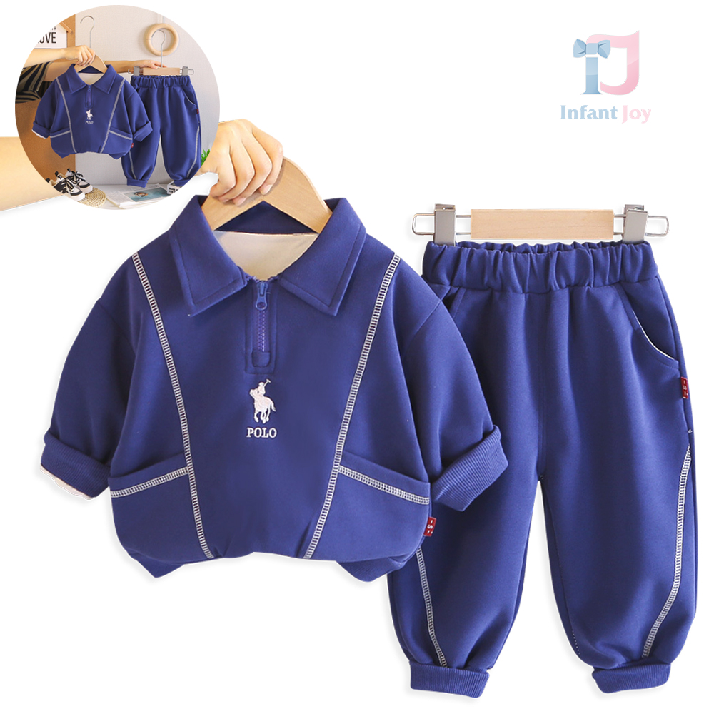 Set de 2 piese din sweatshirt cu guler clasic, broderie și pantaloni Blue Champ