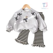 Set de 2 piese bluză cu funde 3D și pantaloni cu dungi Dear Fairy