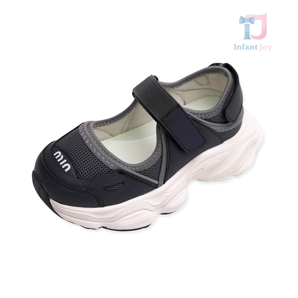 Pantofi pentru Grădiniță cu Închidere Velcro și Vârf Întărit Mini Min Black