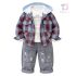 Set de 3 piese din cămașă în carouri cu glugă, bluză cu imprimeu și pantaloni din denim Blue Cub