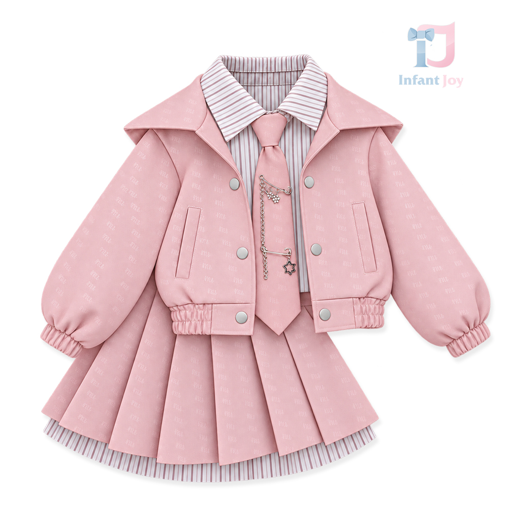 Set premium elegant de 3 piese cu jachetă cu textură fină, cravată și fustă My Lady