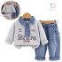 Set de 3 piese cu hanorac cu guler din denim, cravată detașabilă și pantaloni din denim Brave Boy