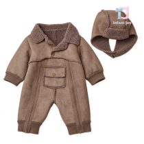 Set de 2 piese premium cu salopetă călduroasă din velur ecologic, cu buzunar mare și căciulă Warm Journey Grey