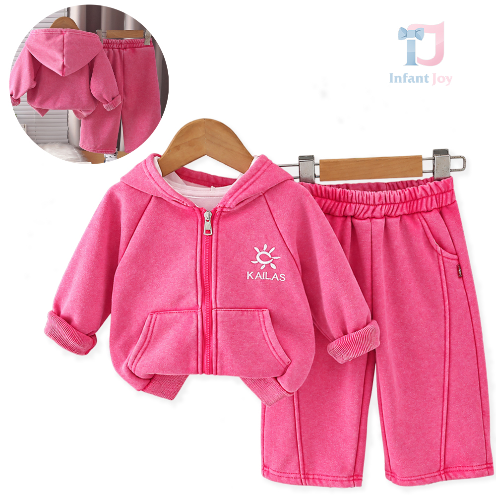 Set de 2 piese cu hanorac cu glugă, emblemă brodată și pantaloni largi Sun Crew Pink