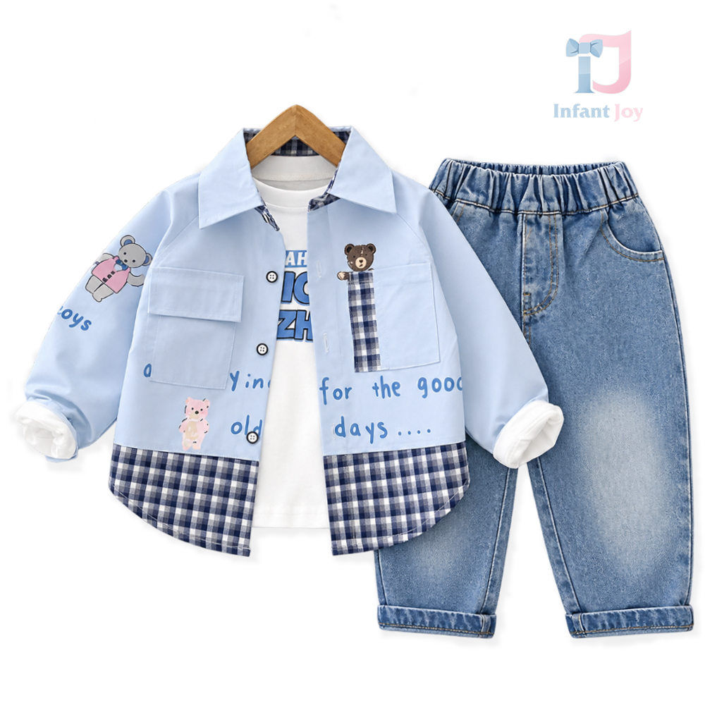Set de 3 piese cu cămașă cu multiple imprimeuri, bluză și pantaloni din denim Good Days